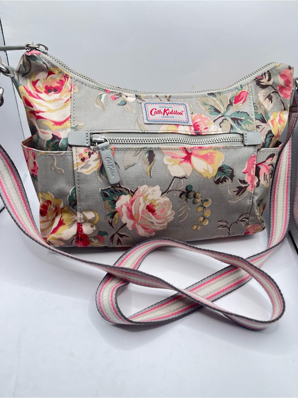 Cath Kidston Grey Floral Crossbody Bag - Pink Accent